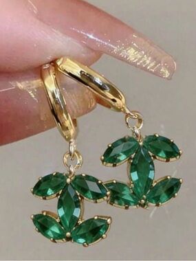Macy's Gold-Tone Drop Earrings with Emerald Green Marquise Crystals